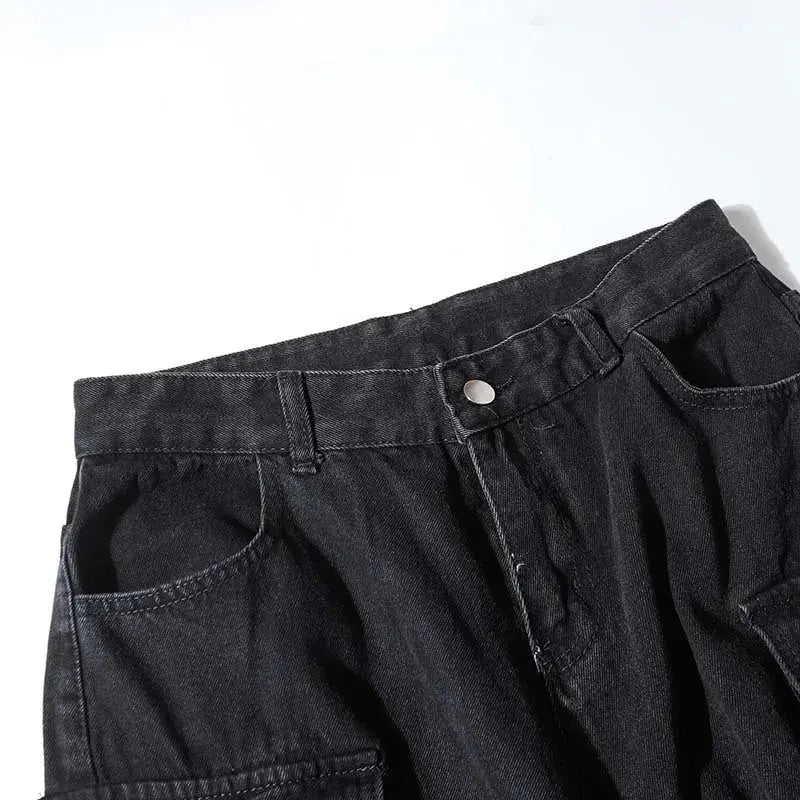 PFNW American Vintage Washed Distressed Men's Multi-pocket Workwear Baggy Jeans Niche Loose Straight Wide-leg Pants Tide 28W5702 Hominus Denim