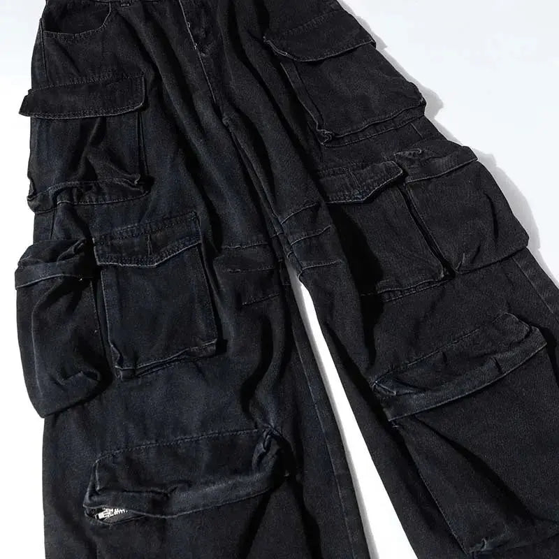 PFNW American Vintage Washed Distressed Men's Multi-pocket Workwear Baggy Jeans Niche Loose Straight Wide-leg Pants Tide 28W5702 Hominus Denim