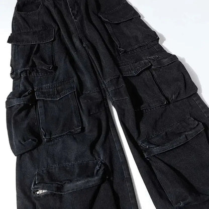 PFNW American Vintage Washed Distressed Men's Multi-pocket Workwear Baggy Jeans Niche Loose Straight Wide-leg Pants Tide 28W5702 Hominus Denim