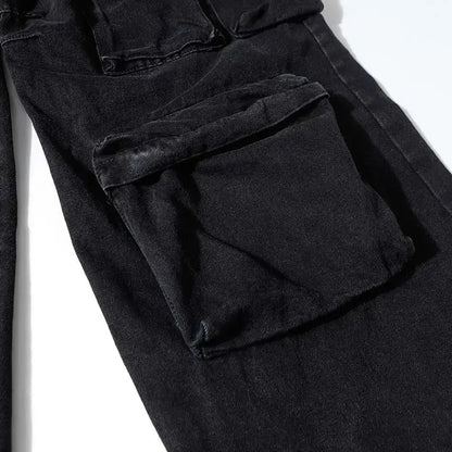 PFNW American Vintage Washed Distressed Men's Multi-pocket Workwear Baggy Jeans Niche Loose Straight Wide-leg Pants Tide 28W5702 Hominus Denim
