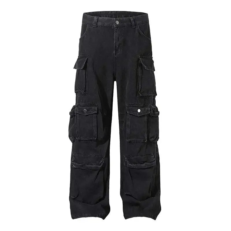 PFNW American Vintage Washed Distressed Men's Multi-pocket Workwear Baggy Jeans Niche Loose Straight Wide-leg Pants Tide 28W5702 Hominus Denim