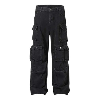 PFNW American Vintage Washed Distressed Men's Multi-pocket Workwear Baggy Jeans Niche Loose Straight Wide-leg Pants Tide 28W5702 Hominus Denim