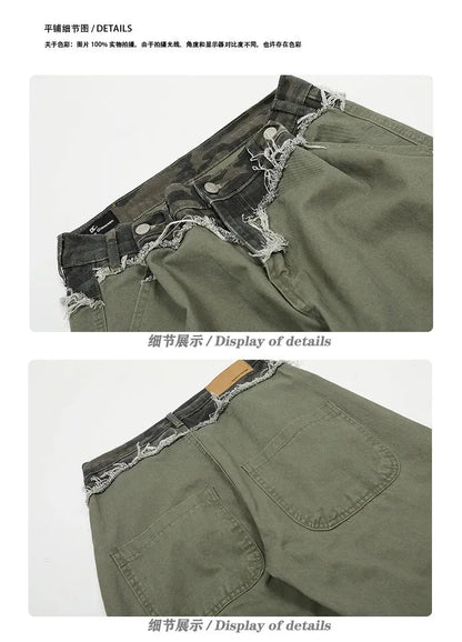 PFNW Camouflage Splicing Hole Logging Cargo Pants Men's Cleanfit Loose Straight Casual Trousers 2025 New Tide Long Pants 12C2225 Hominus Denim