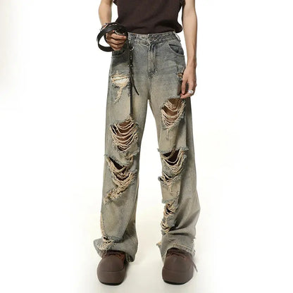 PFNW Male Hole Denim New Worn-out Dirty Destroy  Design Washed High Street Wide Leg Jeans Autumn 2024 Chic Trendy 28W3996 Hominus Denim