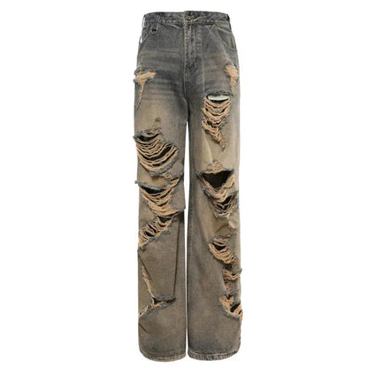 PFNW Male Hole Denim New Worn-out Dirty Destroy  Design Washed High Street Wide Leg Jeans Autumn 2024 Chic Trendy 28W3996 Hominus Denim