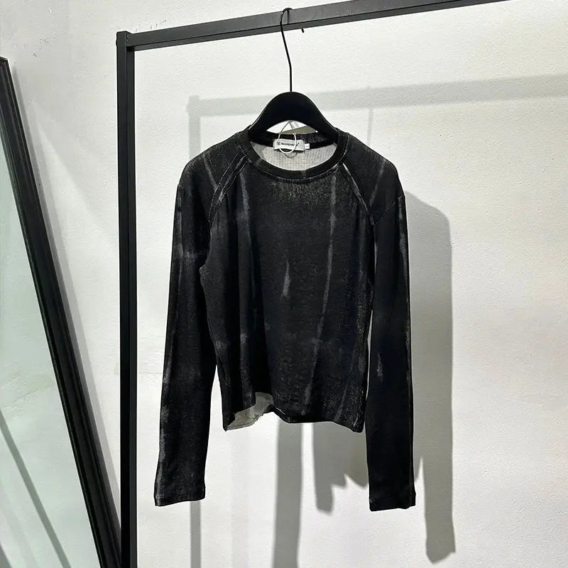 PFNW Men's Trendy Brand Washed Old Round Neck Short T-shirt Slim Popular Small Stretch Fit Bottom Darkwear Tops Spring 21Z3685 Hominus Denim