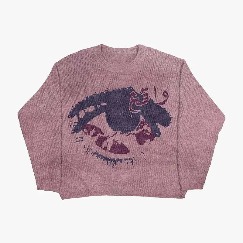 Pink Y2k Eye Graphic Vintage Knit