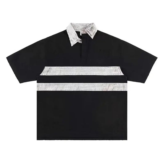 Polo dirty dye double short sleeve T-shirt with Turtleneck profile Hominus Denim