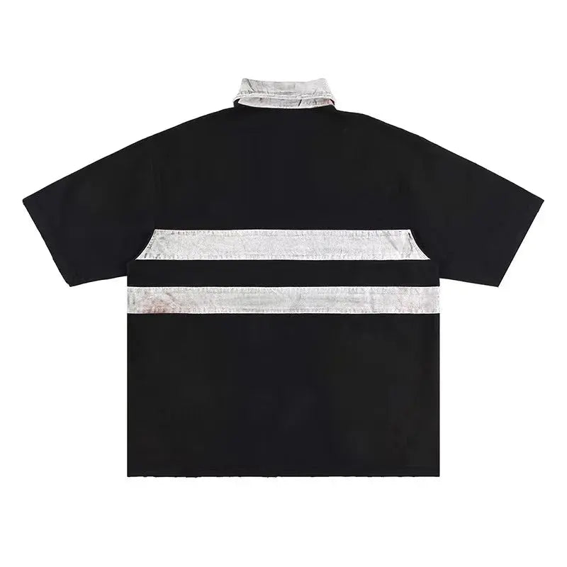 Polo dirty dye double short sleeve T-shirt with Turtleneck profile Hominus Denim