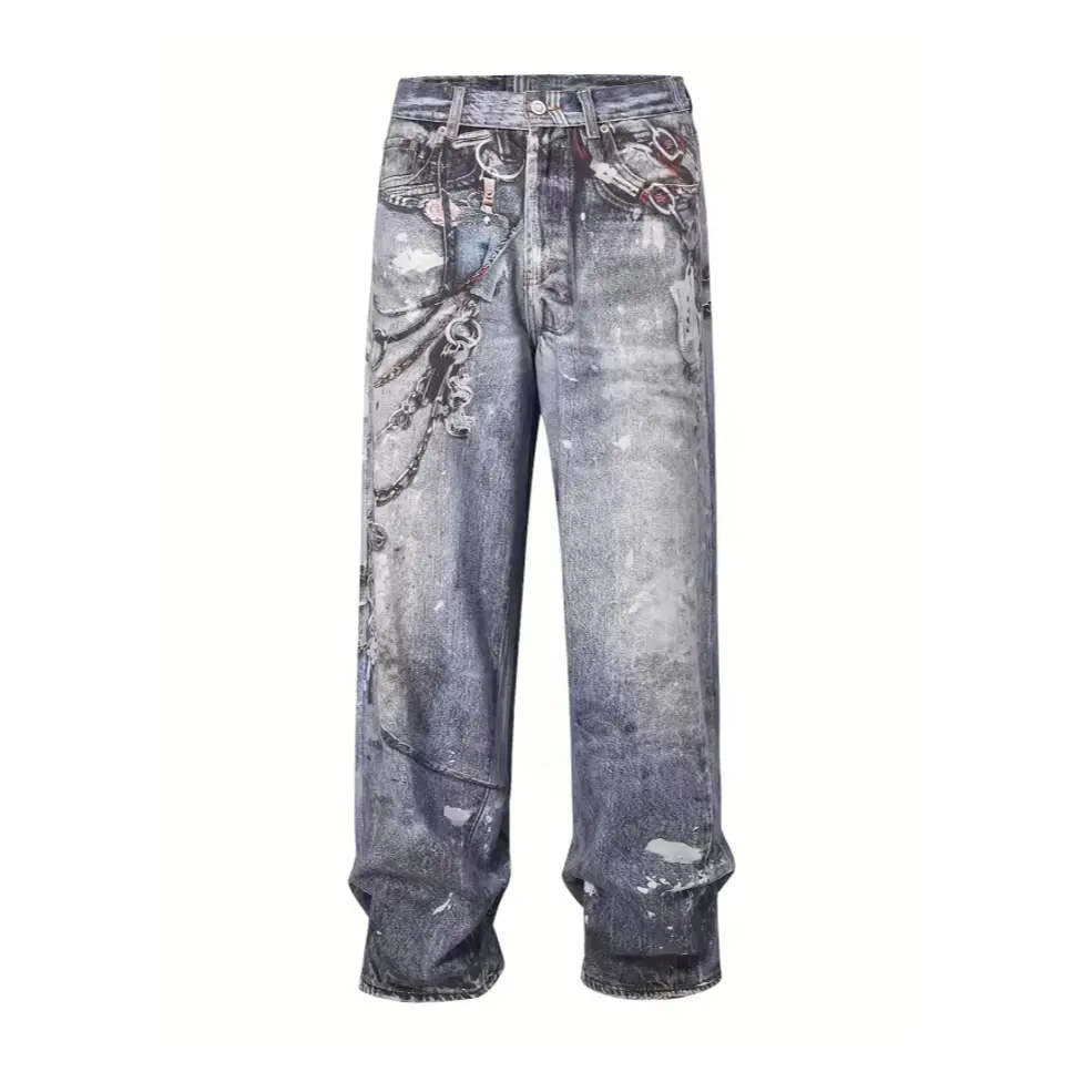 Printed Jean Baggy Splashed Ink Pank Hominus Denim