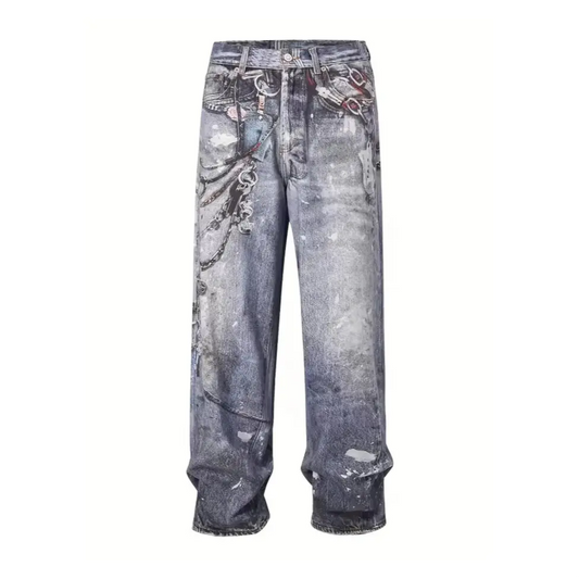 Printed Jean Baggy Splashed Ink Pank Hominus Denim