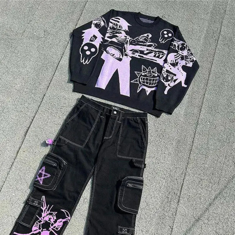 Purple Y2K Gothic Anime Knit