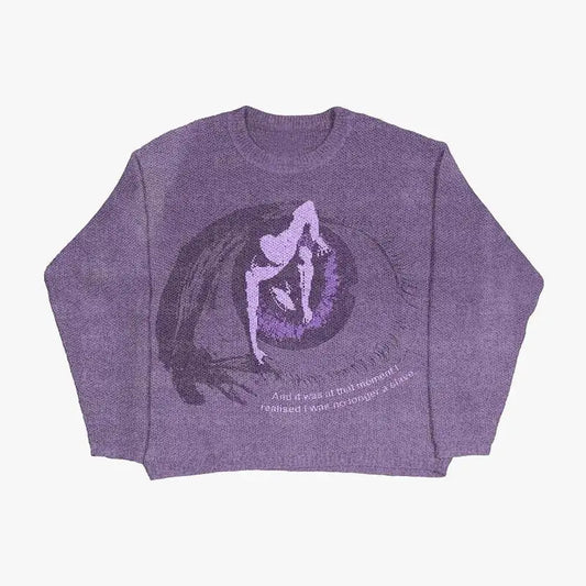 Purple Y2k Eye Graphic Men Knit