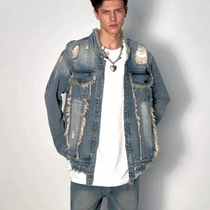 Raw Washed Distressed Denim Jacket