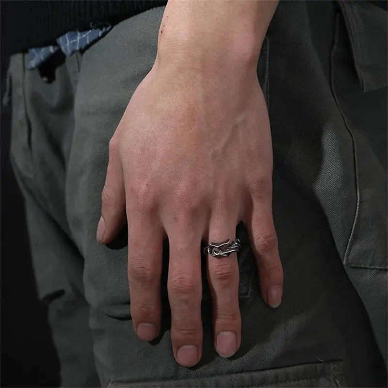 Retro Branch Vine Pattern Ring Men Jewelry New Arrival 925 Silver Open Creative Index Finger Accessories Hominus Denim