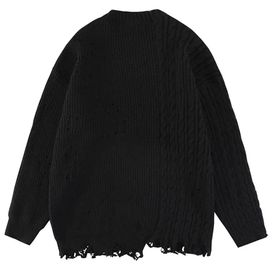 Ripped Hip Hop Sweater Men Harajuku Oversized Streetwear Pullover Sweaters Black Beige Jumper Knitwear 2023 Punk Sweater Male Hominus Denim
