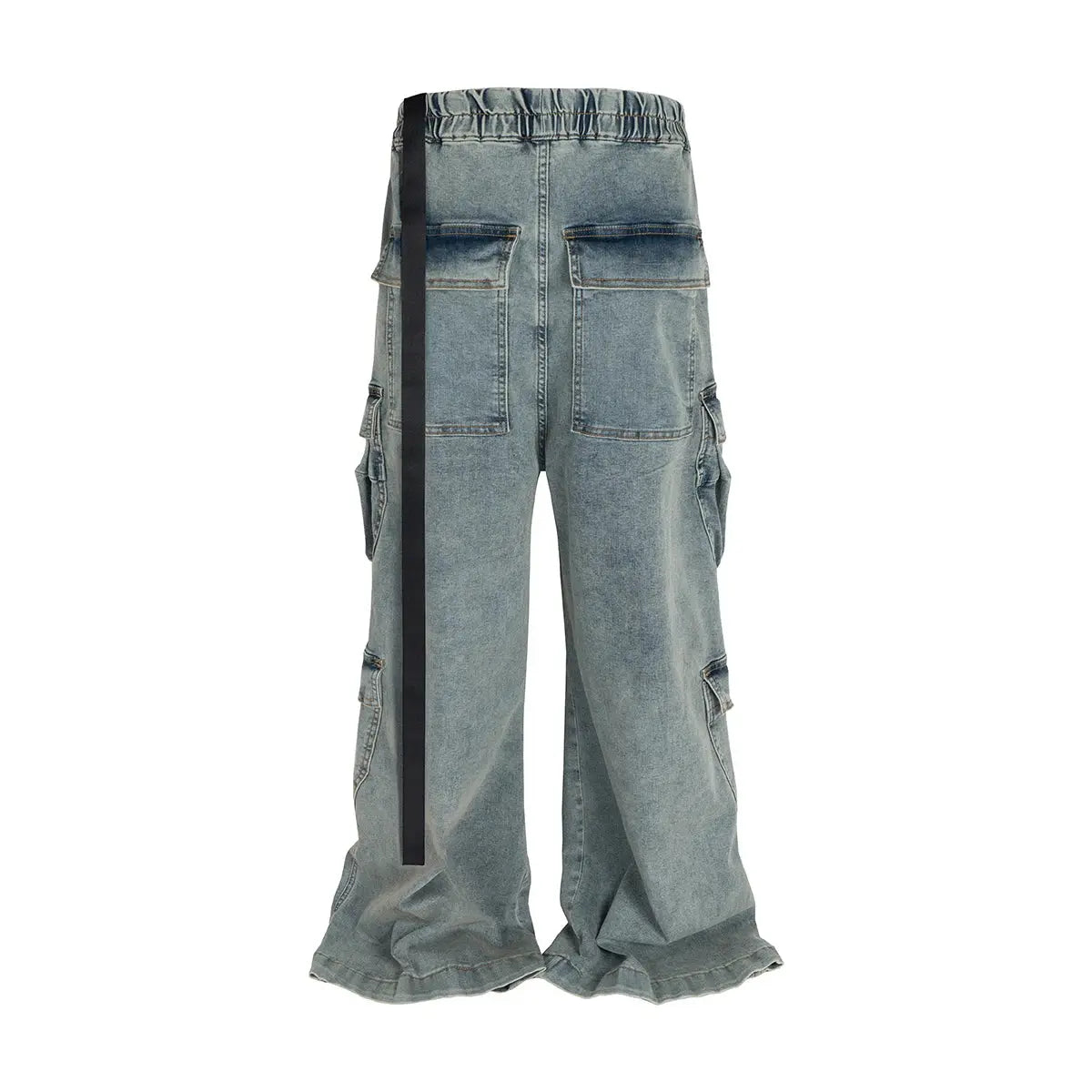 Ro Style Multi-pockets Wide Leg Ribbons Jeans Pants for Men and Women Streetwear Baggy Denim Trousers Oversized Straight Cargos Hominus Denim