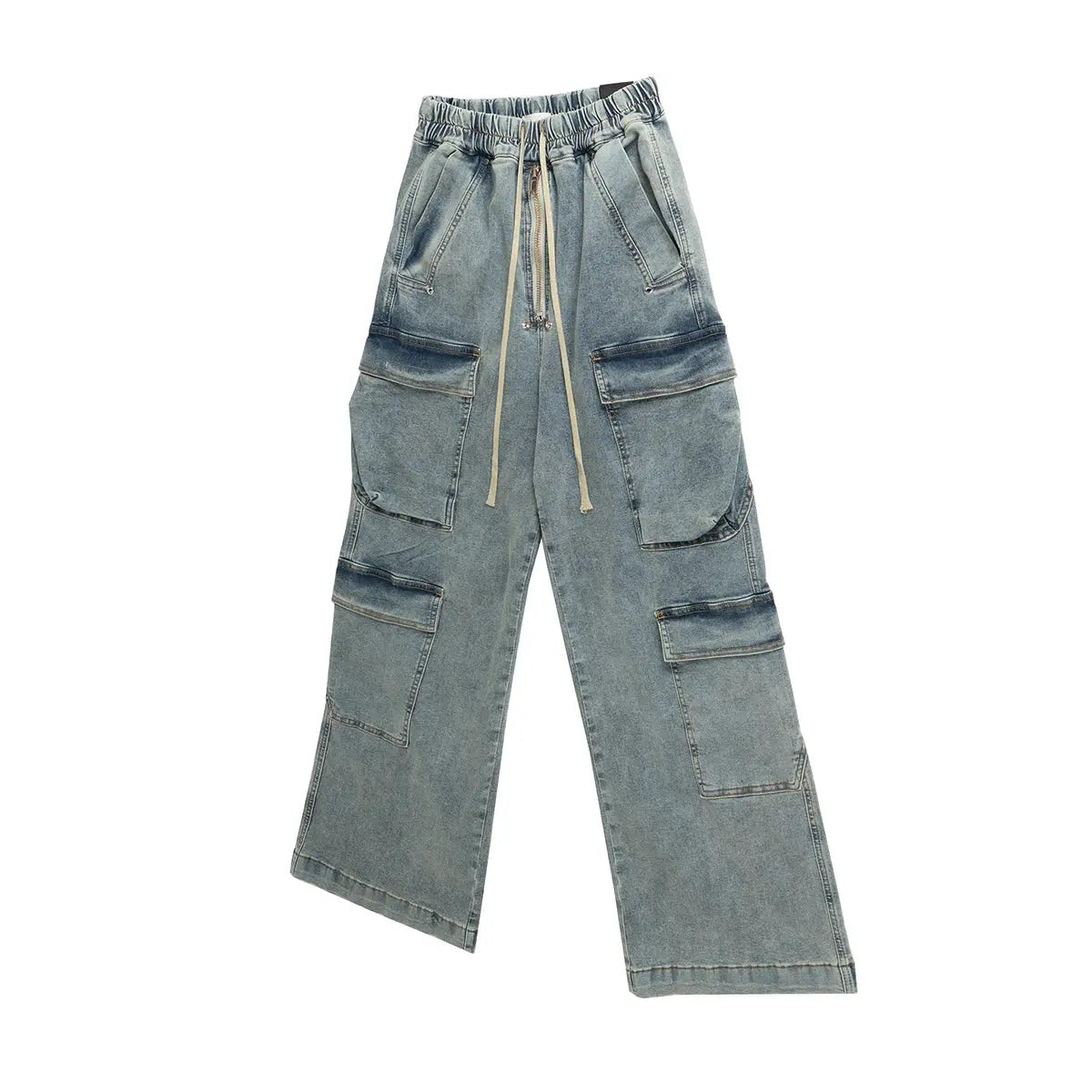 Ro Style Multi-pockets Wide Leg Ribbons Jeans Pants for Men and Women Streetwear Baggy Denim Trousers Oversized Straight Cargos Hominus Denim