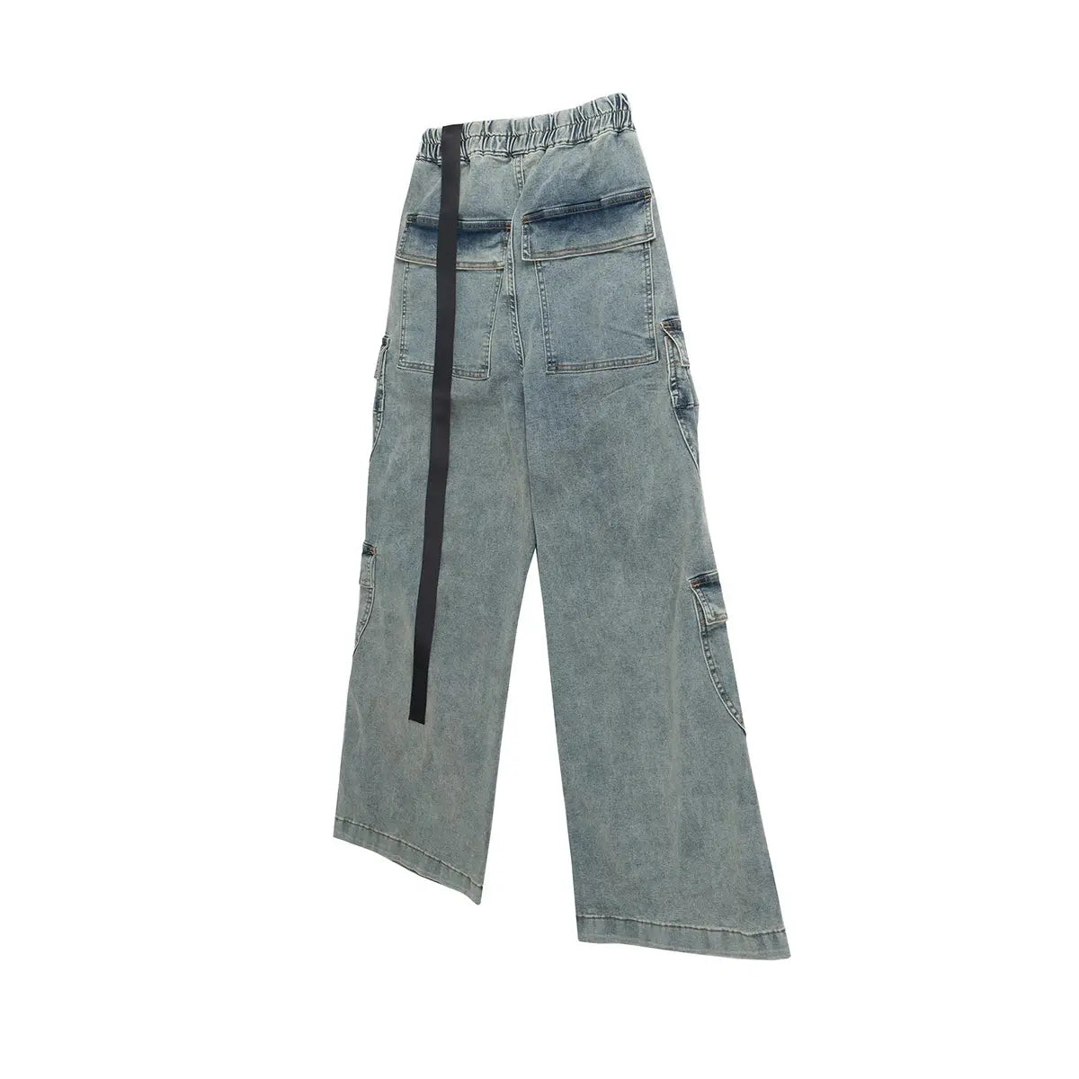 Ro Style Multi-pockets Wide Leg Ribbons Jeans Pants for Men and Women Streetwear Baggy Denim Trousers Oversized Straight Cargos Hominus Denim