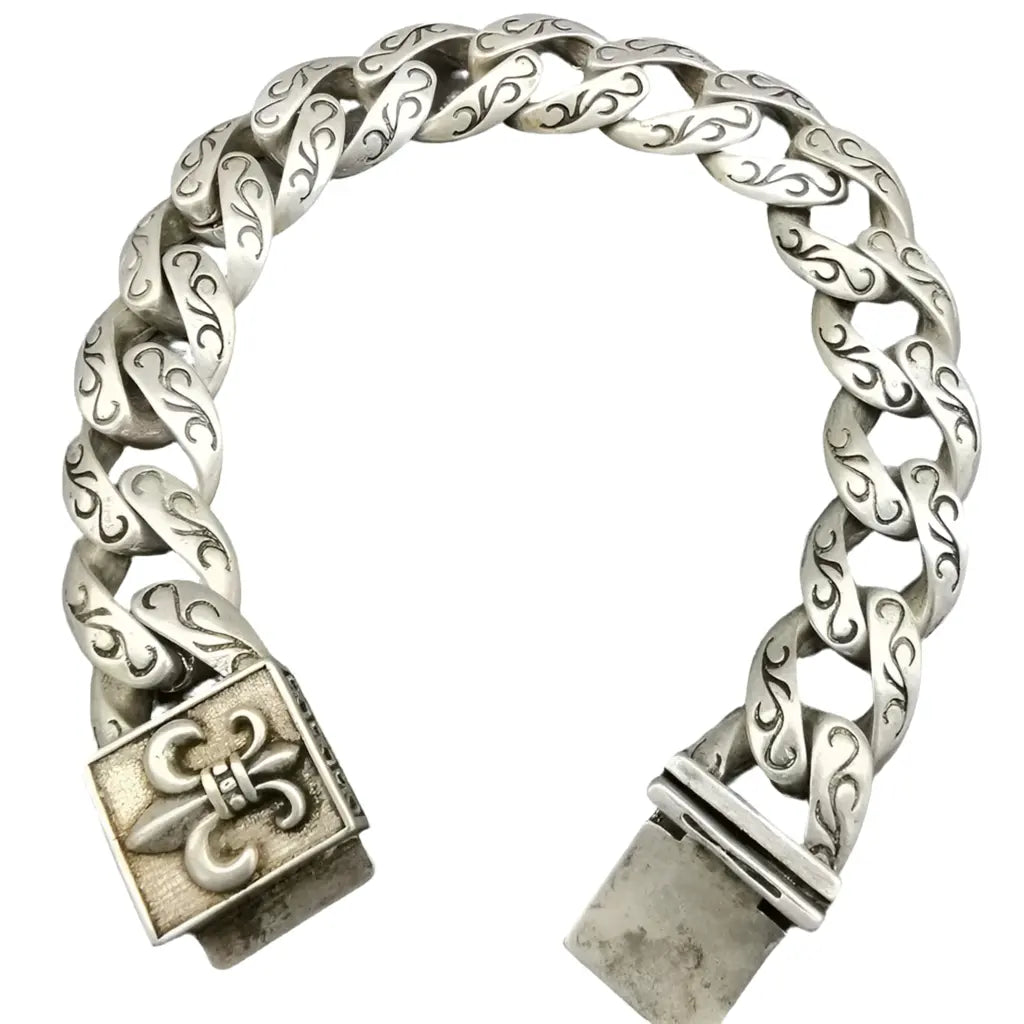 Silver Royal Flower Cuban Link Bracelet Hominus Denim