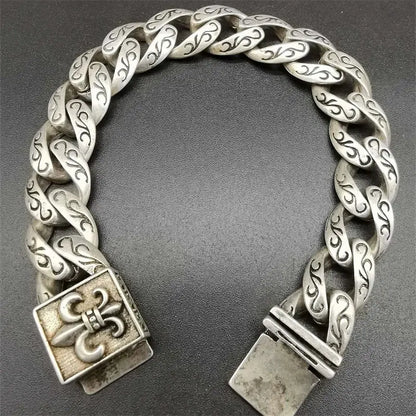 Silver Royal Flower Cuban Link Bracelet