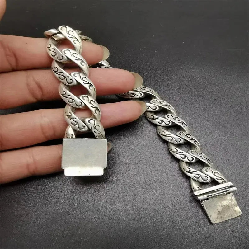 Silver Royal Flower Cuban Link Bracelet