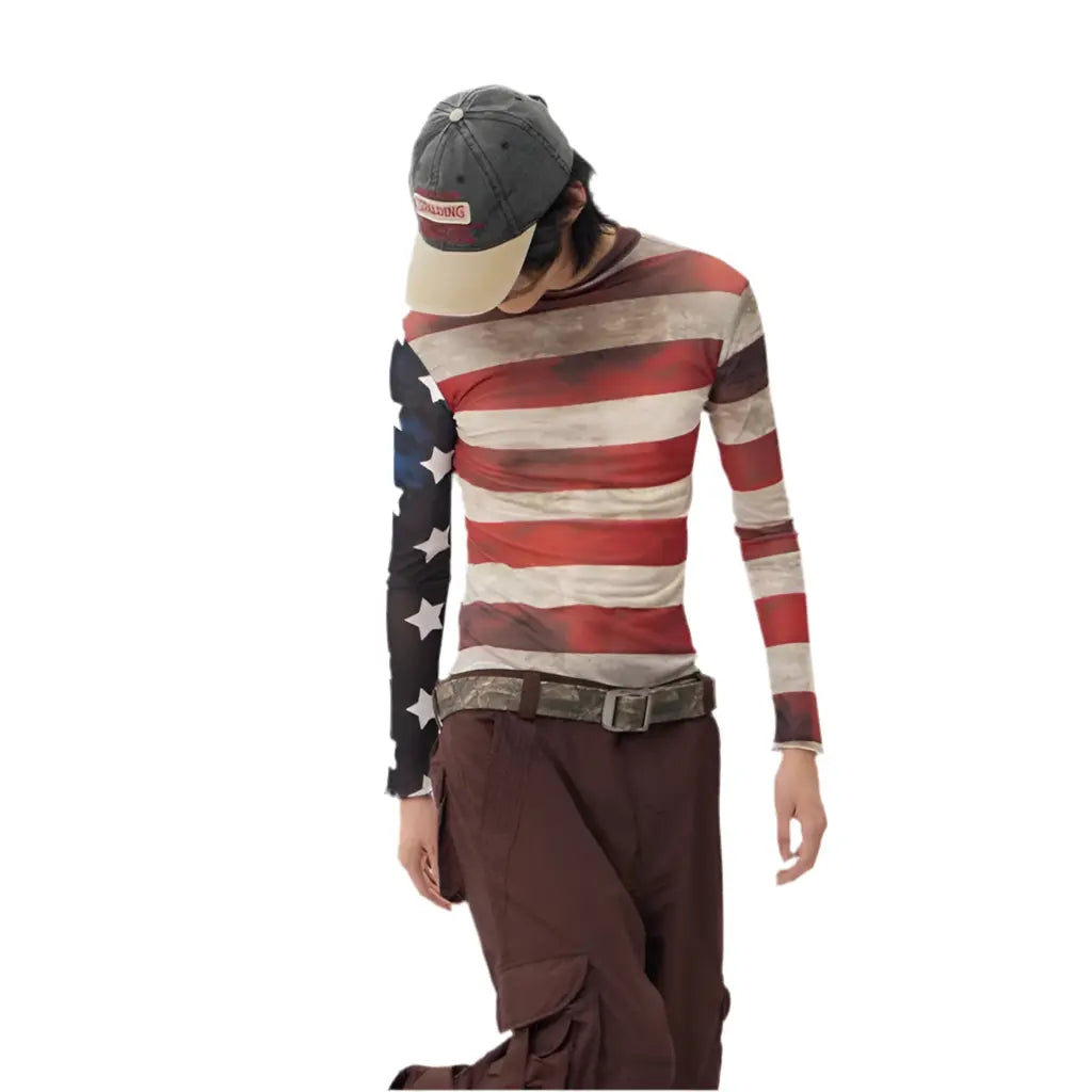 Slim Fit Striped Washed Distressed Long Sleeves Tee Hominus Denim