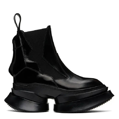 Spring Autumn New Punk Style Chunky Sole Platform Strange Heels Genuine Leather Slip-On Men High Top Chelsea Boots 2411 Hominus Denim