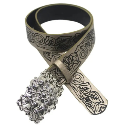 Stereo Flower Buckle Belt PU Wide Belt Trendy Enthusiasts Adjustable Waist Belt Hominus Denim