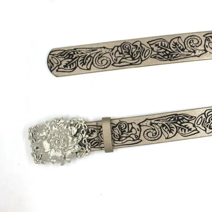 Stereo Flower Buckle Belt PU Wide Belt Trendy Enthusiasts Adjustable Waist Belt Hominus Denim