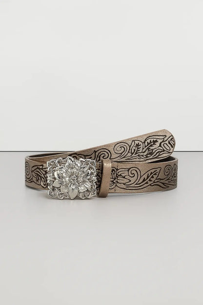 Stereo Flower Buckle Belt PU Wide Belt Trendy Enthusiasts Adjustable Waist Belt Hominus Denim