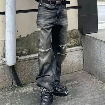 Streetwear Damaged Hole Washed Baggy Jeans for Men and Women Streetwear Casual Ropa Hombre Denim Trousers Oversized Cargo Pants Hominus Denim