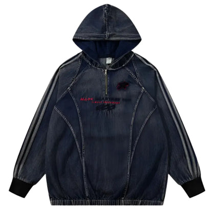 Striped Y2K Embroidered Grunge Denim Hoodie Hominus Denim