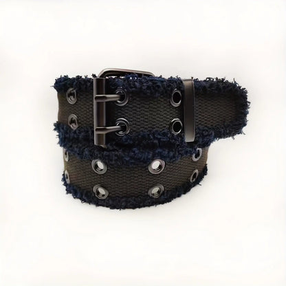 Stylish Men's Black Plush Lace Belt With Double-Row Pin Buckle - Casual & Trendy Hominus Denim