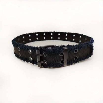 Stylish Men's Black Plush Lace Belt With Double-Row Pin Buckle - Casual & Trendy Hominus Denim