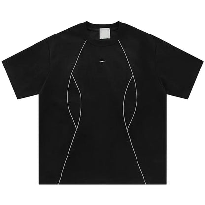 Suede Reflective Striped Short Sleeve Tee