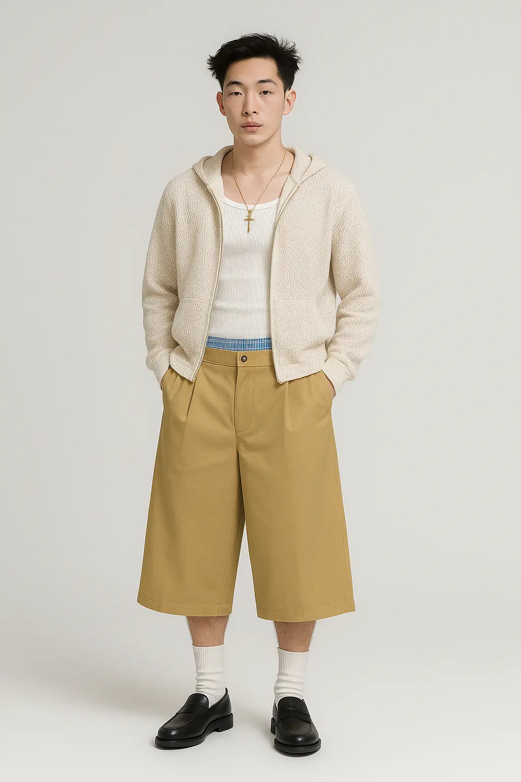Summer ‘25 Casual Beige Double Waist Short Hominus Denim