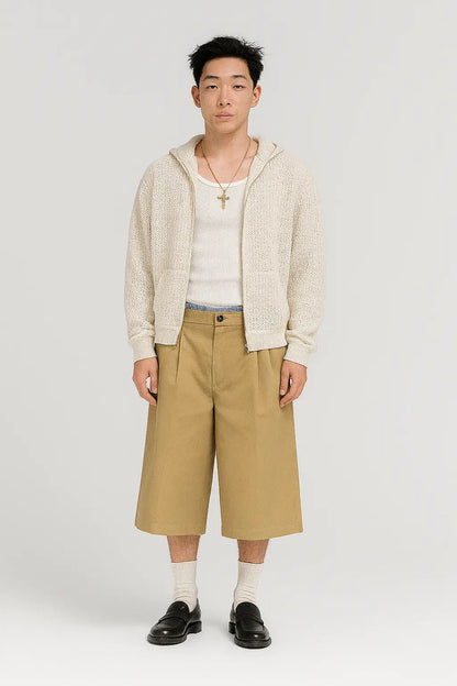 Summer ‘25 Casual Beige Double Waist Short Hominus Denim