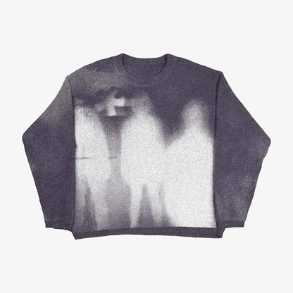 Traf Europe and America men and women autumn and winter stiitch stitch Y2K people fuzzy pattern printed sweater round neck leisu Hominus Denim