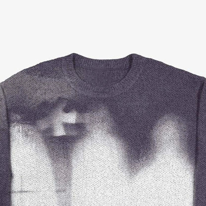 Traf Europe and America men and women autumn and winter stiitch stitch Y2K people fuzzy pattern printed sweater round neck leisu Hominus Denim