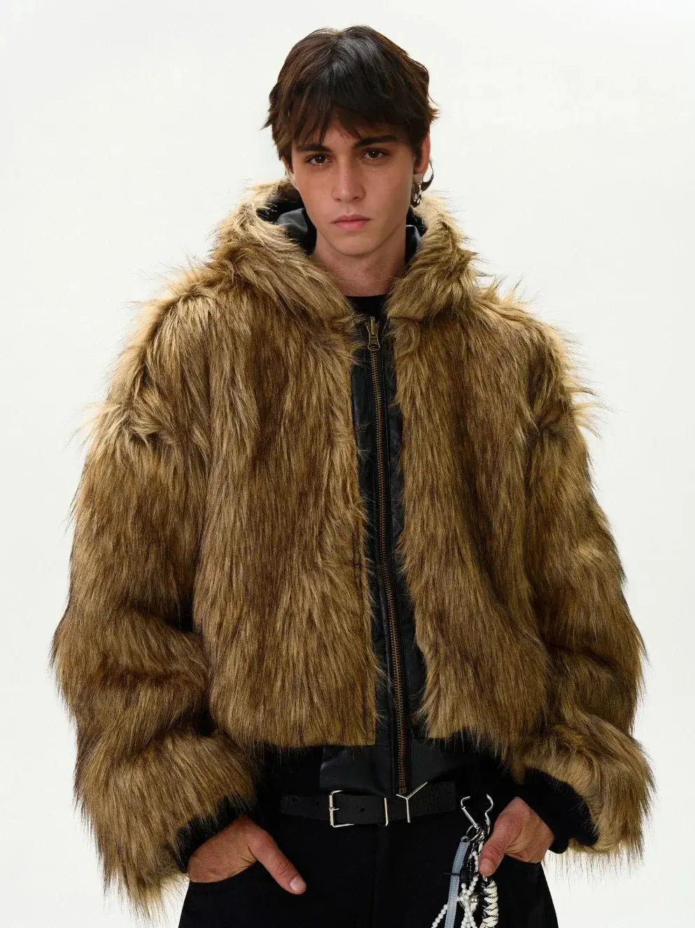 Tung Sung Short Hooded Faux Fur Cotton Coats Trendy Vintage Casual Reversible Coat Fur Integrated Hooded Silhouette Jacket Men Hominus Denim
