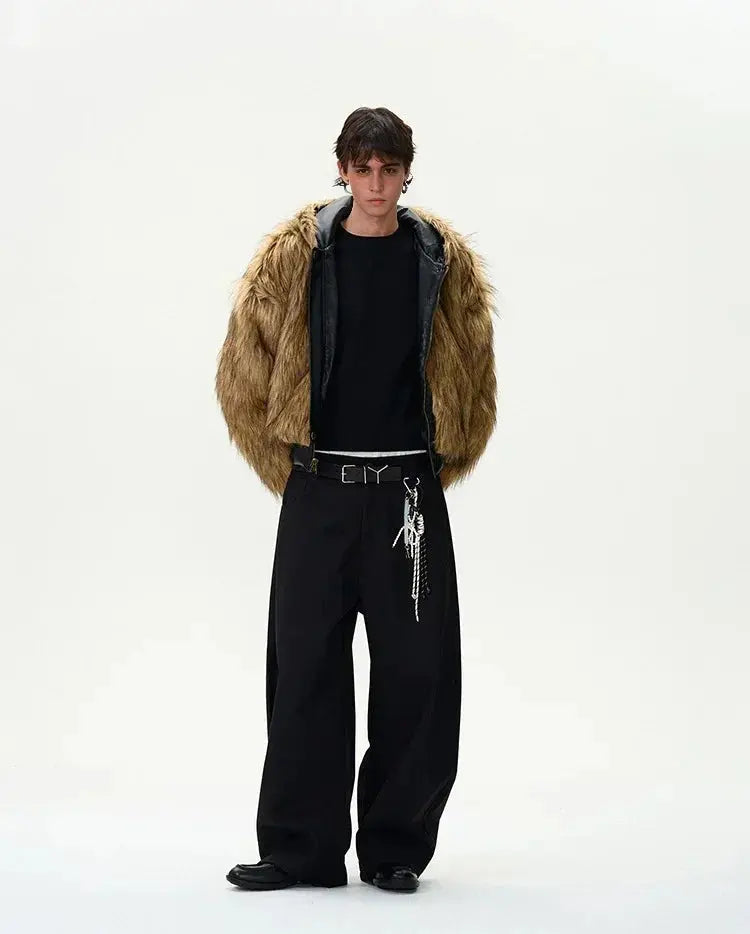 Tung Sung Short Hooded Faux Fur Cotton Coats Trendy Vintage Casual Reversible Coat Fur Integrated Hooded Silhouette Jacket Men Hominus Denim
