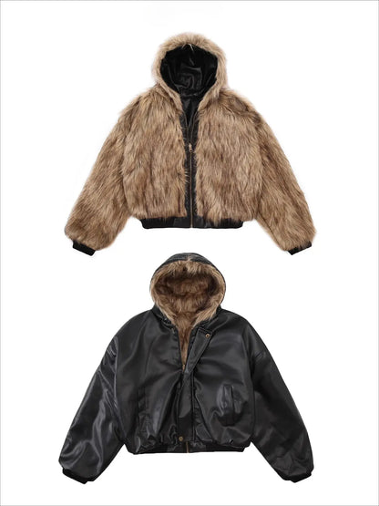 Tung Sung Short Hooded Faux Fur Cotton Coats Trendy Vintage Casual Reversible Coat Fur Integrated Hooded Silhouette Jacket Men Hominus Denim
