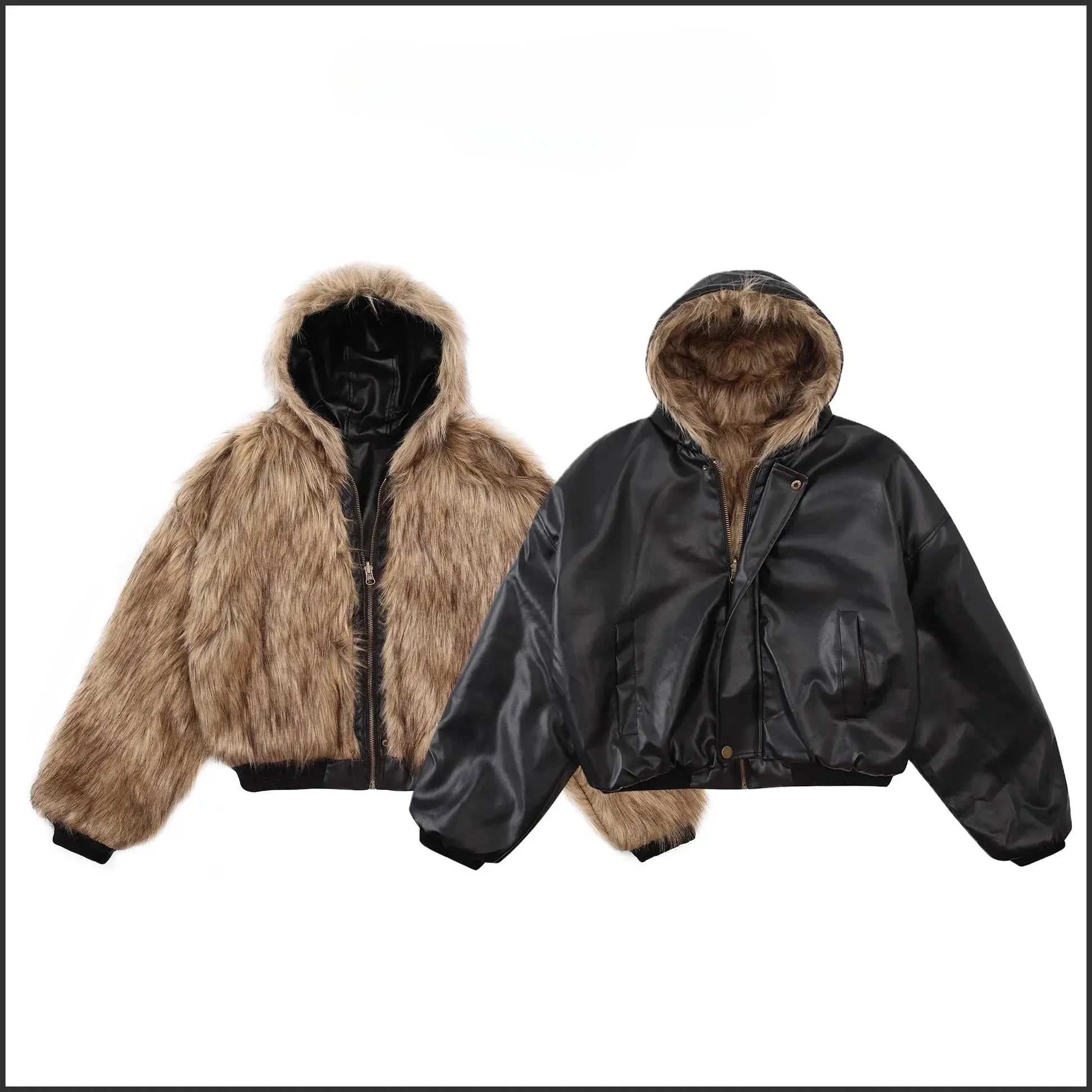 Tung Sung Short Hooded Faux Fur Cotton Coats Trendy Vintage Casual Reversible Coat Fur Integrated Hooded Silhouette Jacket Men Hominus Denim