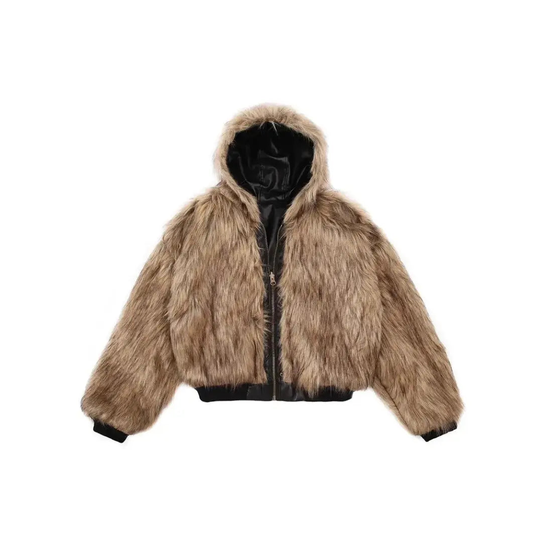 Tung Sung Short Hooded Faux Fur Cotton Coats Trendy Vintage Casual Reversible Coat Fur Integrated Hooded Silhouette Jacket Men Hominus Denim