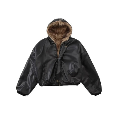 Tung Sung Short Hooded Faux Fur Cotton Coats Trendy Vintage Casual Reversible Coat Fur Integrated Hooded Silhouette Jacket Men Hominus Denim