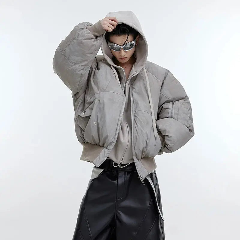 Two Piece Spliced Oversized Hooded Puffer Jacket