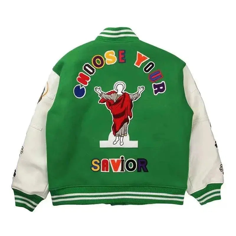 Varsity Y2k Savior Embroidered Patchwork Jacket