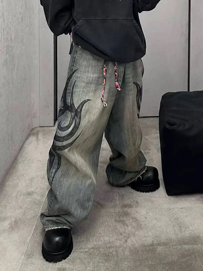 Vintage Baggy Jeans Men's Streetwear Harajuku Hip Hop Jeans Retro Blue Loose Straight Denim Pants Hominus Denim