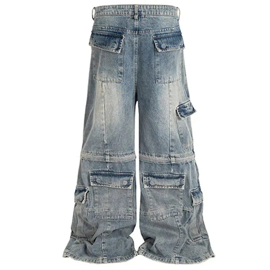 Vintage Blue Baggy Jeans Multi Pocket Loose Wide Leg Denim Pants Men Streetwear Harajuku Hip Hop Jeans Hominus Denim